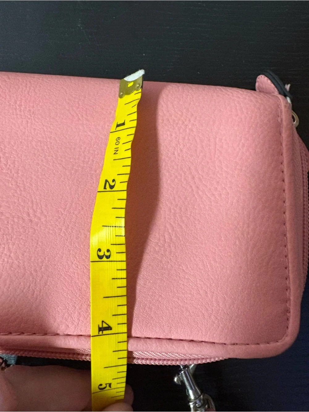 Pink Pebbled Crossbody Wallet Organizer Bag Detachable Strap Silver Hardware